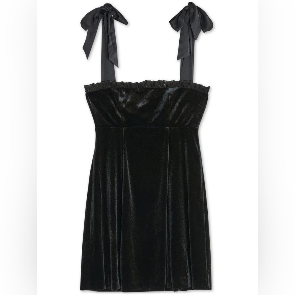 Danielle Bernstein Ruffle Neckline Tie Strap Velvet Mini Cocktail NWT Small
